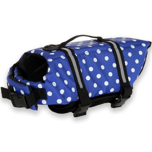 FANSU Hundeschwimmweste, Hunde Schwimmweste mit Rettungsgriff-Rettungsweste für Hunde -Verstellbare Größe zum Schwimmen, Surfen, Bootfahren (XS,Blaue Punkte) von FANSU