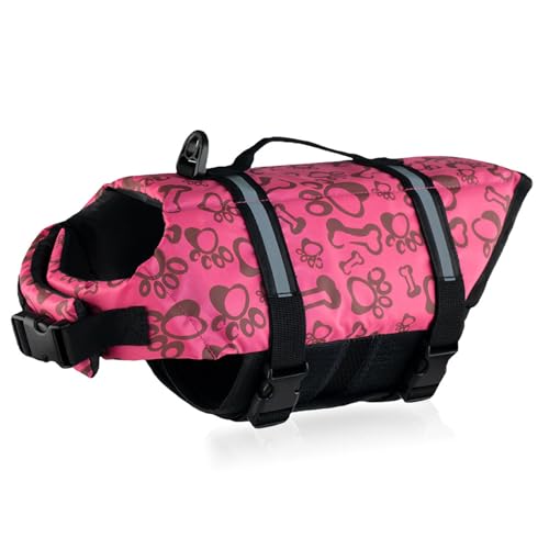 FANSU Hundeschwimmweste, Hunde Schwimmweste mit Rettungsgriff-Rettungsweste für Hunde -Verstellbare Größe zum Schwimmen, Surfen, Bootfahren (XS,Rosa Totenkopf) von FANSU