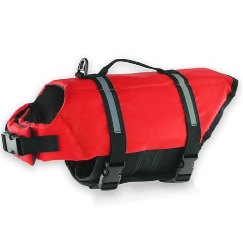 FANSU Hundeschwimmweste, Hunde Schwimmweste mit Rettungsgriff-Rettungsweste für Hunde -Verstellbare Größe zum Schwimmen, Surfen, Bootfahren (XXS,Rot) von FANSU