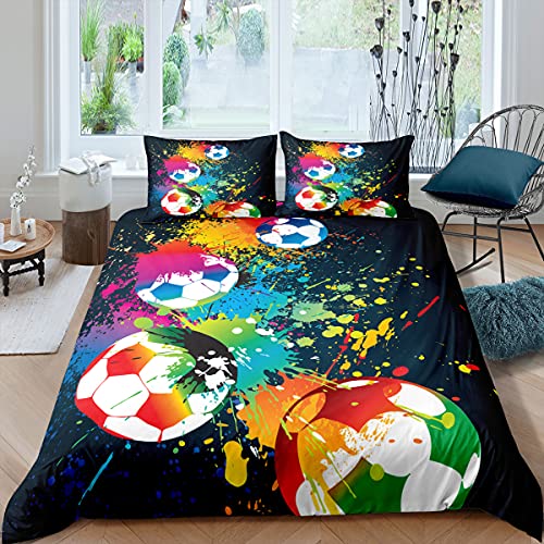 FANSU Kinder Bettwäsche Fußball Drucken Bettwäsche Set - Weich Mikrofaser Bettbezug mit Reißverschluss Schließung + Kissenbezug 50x75 cm (135x200cm(2pcs),Splash -Tinte 1) von FANSU