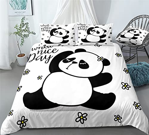 FANSU Kinder Bettwäsche-Set Mikrofaser Bettwäsche Set - Panda Drucken Bettbezug mit Reißverschluss Schließung + Kissenbezug (135x200cm(2pcs),Blume) von FANSU