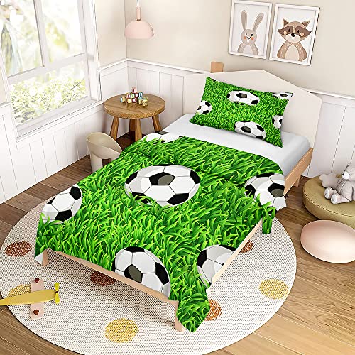 FANSU Kinder Bettwäsche Set fürJunge Kreativer Fußball Bedrucktes Kinderbettwäsche 2 teilige Weich Mikrofaser Bettbezug mit Reißverschluss und Kissenbezug (135x200cm,Fußballfeld) von FANSU