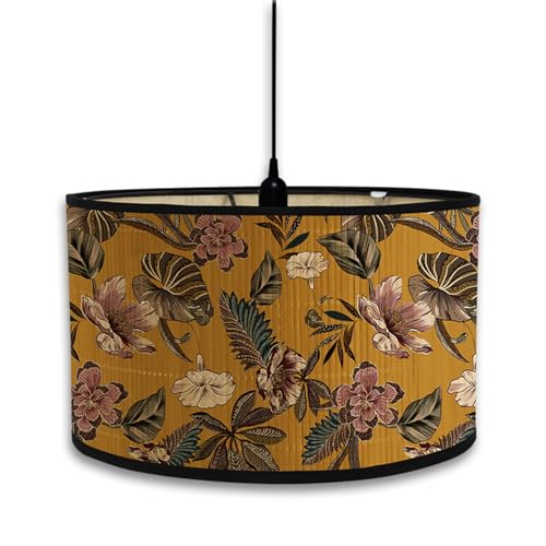 FANSU Lampenschirm fuir Tischlampe, Blumen Klassisch Lampenschirm Hängelampe Lampenabdeckung für E27 Stehlampe Tischlampe Deckenleuchte Wohnzimmer Moderner Deko (30x30x20cm,Gelbe Tropen) von FANSU