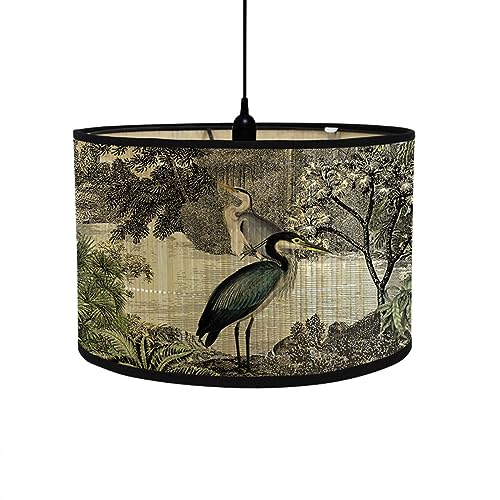 FANSU Lampenschirm fuir Tischlampe, Pflanze Vogel Lampenschirm Hängelampe Lampenabdeckung für Stehlampe Tischlampe Deckenleuchte Wohnzimmer Moderner Deko (See,30x30x20cm) von FANSU