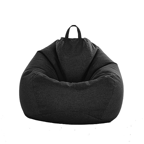 FANSU Leinen Unifarben Farben Sitzsack Waschbar Sitzsack Ohne Füllung Sitzsäcke für Kinder Erwachsene Sitzsack Outdoor Indoor Stofftier Aufbewahrung mit Reißverschlus (M,Schwarz) von FANSU