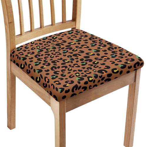 FANSU Leopard Drucken Esszimmerstuhl Sitzbezüge, Stuhlbezug Sitzfläche 1 2 4 6er Set - Stuhl Sitzbezüge/Bezug für Stühle/Stuhlhussen für Stühle, für Küche Bürostühle (Braun,4 Stück) von FANSU