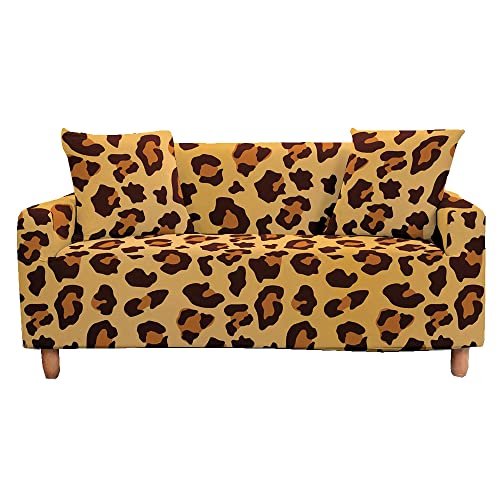 FANSU Leopard Sofabezug 1/2/3/4 Sitze, Rutschfester Waschbarer Leopard Muster Personalisiert Sofa Überzug, All-Inclusive Elastischer Sofahusse mit Armlehne für Wohnzimmern (Braun,1 Sitzer) von FANSU