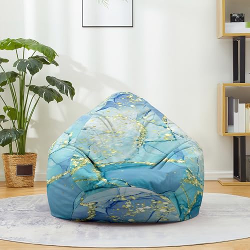 FANSU Marmor-Druck Sitzsack, Sitzsack Ohne Füllung Waschbar Sitzbeutelabdeckung, Textile Aufbewahrung für Kinder Erwachsene (Blau Gold,70x80cm) von FANSU