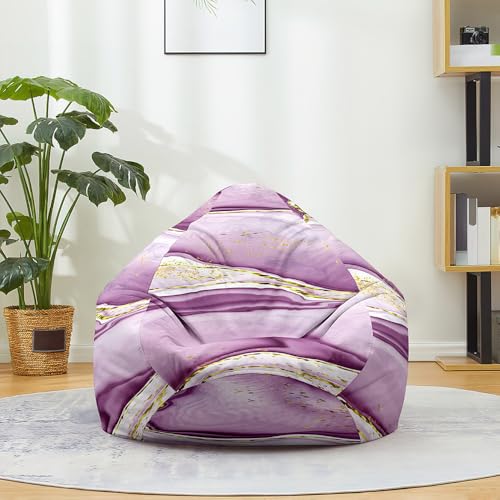 FANSU Marmor-Druck Sitzsack, Sitzsack Ohne Füllung Waschbar Sitzbeutelabdeckung, Textile Aufbewahrung für Kinder Erwachsene (Lila Gold 2,90x110cm) von FANSU