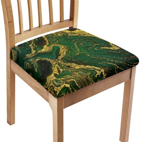 FANSU Marmor Drucken Esszimmerstuhl Sitzbezüge, Stuhlbezug Sitzfläche 1 2 4 6er Set - Stretch Stuhl Sitzbezüge/Bezug für Stühle/Stuhlhussen für Stühle, für Restaurant (Grün Gold,2 Stück) von FANSU