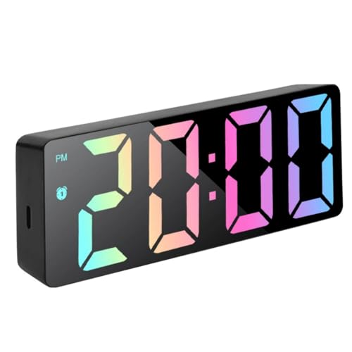 FANSU Nachttisch Wecker Digital, Digitalwecker Großem Display Netzbetrieb/Batteriebetrieben 12/24HR LED Leuchtziffern Digitaler Wecker 3 Helligkeit Schlummerfunktion (Schwarz + Bunt,Einheitsgröße) von FANSU