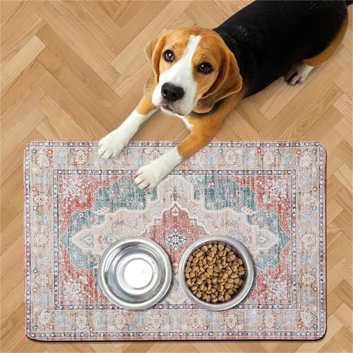 FANSU Napfunterlage Hund, Böhmen Saugfähig Schnelltrocknende Waschbar rutschfest Futtermatte, Diatomeenerde Futtermatte Hund Futterunterlage Katze, Unterlage Katzennapf (Rot,30x40cm) von FANSU
