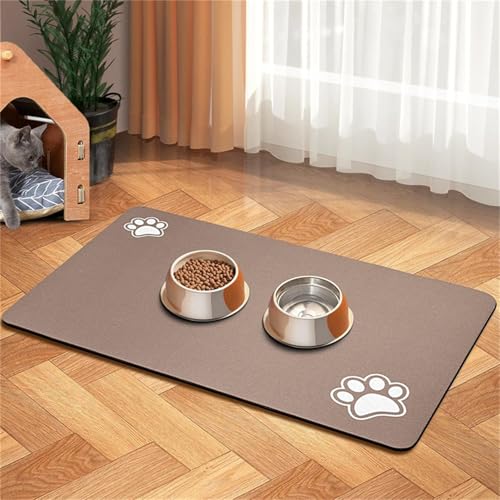 FANSU Napfunterlage Hund, Brauner Stil Saugfähig Schnelltrocknende rutschfest Futtermatte, Waschbar Diatomeenerde Futtermatte Hund Futterunterlage Katze, Unterlage Katzennapf (Braun 8,20x30cm) von FANSU