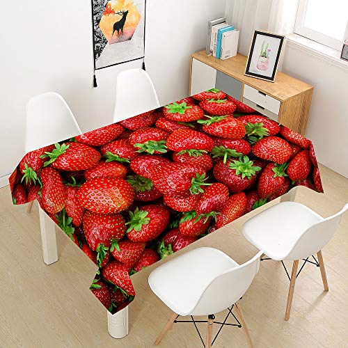 FANSU Obst Tischdecke Wasserdicht Tischwäsche Küchentischabdeckung, Rechteckige Wasserabweisend Abwaschbar 3D Tischtuch für Küche Esstisch Quadratischer Tisc Dekoration (Erdbeere,140x200cm) von FANSU