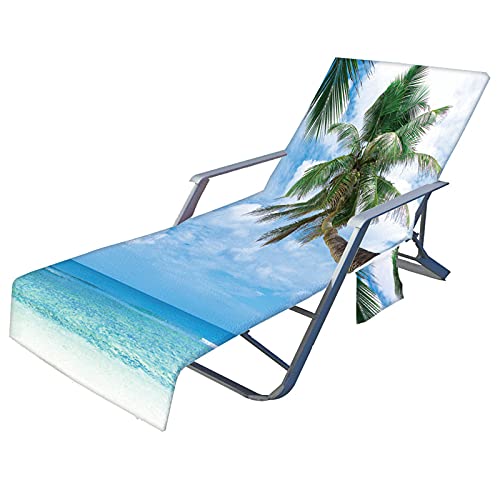 Fansu Ozean Druck Schonbezug für Gartenliege Frottee Liegenauflage Garten Sonnenliege Handtuch mit 2 Taschen Stuhl Strandtuch für Schwimmbäder, Strände, Gartenhotels (Sonnig,75x210cm) von FANSU