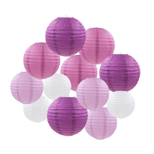 FANSU Papierlaterne Deko, Papierlaternen Set Papier Laterne Rund 12 Stück Hängende Papierlaternen Bunt Papier Laternen Feier Lampion Partydekorationen für Dekorative Hochzeit (Lila) von FANSU