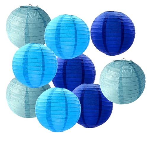 FANSU Papierlaterne Deko, Papierlaternen Set Papier Laterne Rund 9 Stück Hängend Papier Laternen Papierlampion Partydekorationen für Hochzeit Geburtstag Babyparty (Dunkelblau,35cm) von FANSU
