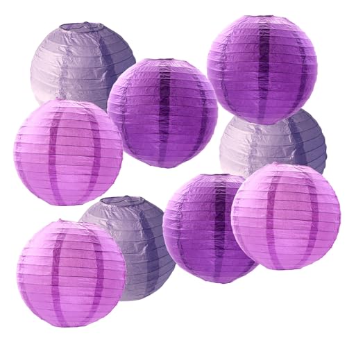 FANSU Papierlaterne Deko, Papierlaternen Set Papier Laterne Rund 9 Stück Hängend Papier Laternen Papierlampion Partydekorationen für Hochzeit Geburtstag Babyparty (Dunkelviolett,15cm) von FANSU