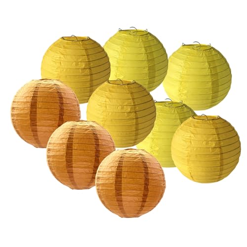 FANSU Papierlaterne Deko, Papierlaternen Set Papier Laterne Rund 9 Stück Hängend Papier Laternen Papierlampion Partydekorationen für Hochzeit Geburtstag Babyparty (Gelb,30cm) von FANSU