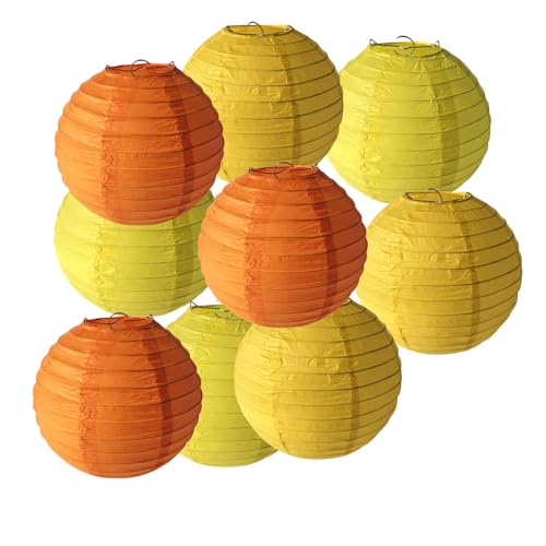 FANSU Papierlaterne Deko, Papierlaternen Set Papier Laterne Rund 9 Stück Hängend Papier Laternen Papierlampion Partydekorationen für Hochzeit Geburtstag Babyparty (Gelb + Orange,35cm) von FANSU