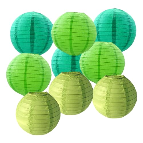 FANSU Papierlaterne Deko,Papierlaternen Set Papier Laterne Rund 9 Stück Hängend Papier Laternen Papierlampion Partydekorationen für Hochzeit Geburtstag Babyparty (Grasgrün,25cm) von FANSU