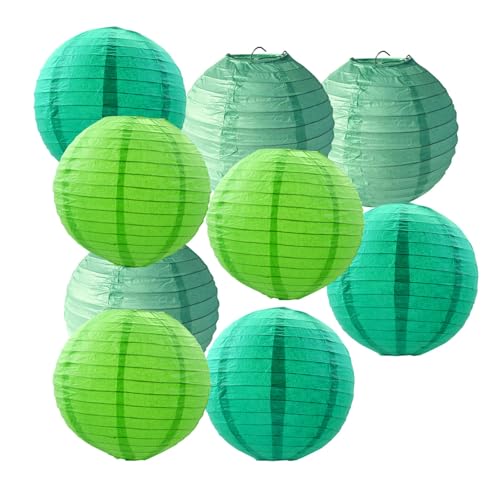 FANSU Papierlaterne Deko,Papierlaternen Set Papier Laterne Rund 9 Stück Hängend Papier Laternen Papierlampion Partydekorationen für Hochzeit Geburtstag Babyparty (Grün,25cm) von FANSU