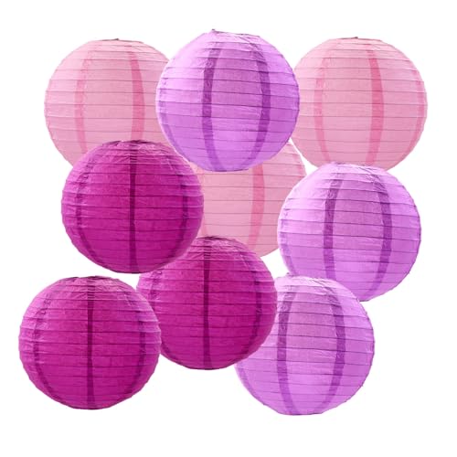 FANSU Papierlaterne Deko,Papierlaternen Set Papier Laterne Rund 9 Stück Hängend Papier Laternen Papierlampion Partydekorationen für Hochzeit Geburtstag Babyparty (Hellviolett,35cm) von FANSU
