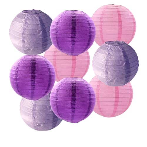 FANSU Papierlaterne Deko,Papierlaternen Set Papier Laterne Rund 9 Stück Hängend Papier Laternen Papierlampion Partydekorationen für Hochzeit Geburtstag Babyparty (Rosa + Lila,20cm) von FANSU