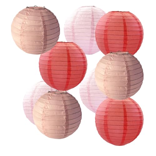 FANSU Papierlaterne Deko, Papierlaternen Set Papier Laterne Rund 9 Stück Hängend Papier Laternen Papierlampion Partydekorationen für Hochzeit Geburtstag Babyparty (Rot + Rosa,15cm) von FANSU