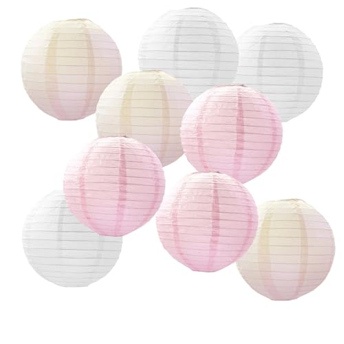 FANSU Papierlaterne Deko,Papierlaternen Set Papier Laterne Rund 9 Stück Hängend Papier Laternen Papierlampion Partydekorationen für Hochzeit Geburtstag Babyparty (Weiß + Rosa,20cm) von FANSU