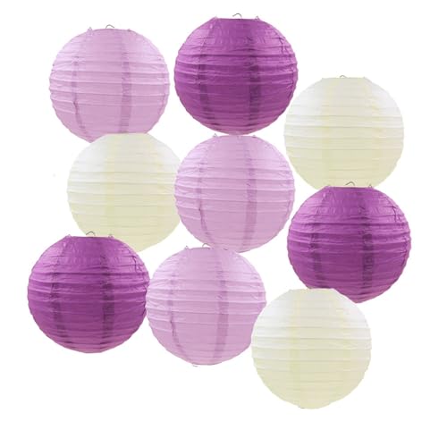 FANSU Papierlaterne Deko, Papierlaternen Set Papier Laterne Rund 9 Stück Hängende Papierlaternen Papier Laternen Feier Lampion Partydekorationen für Dekorative Hochzeit Geburtstag (15cm,Lila) von FANSU