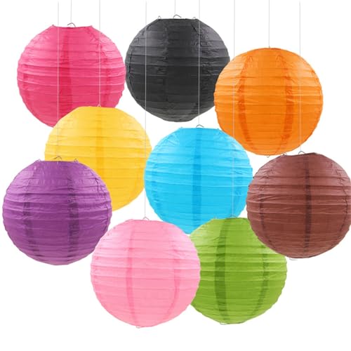 FANSU Papierlaterne Deko, Papierlaternen Set Papier Laterne Rund 9 Stück Hängende Papierlaternen Papier Laternen Feier Lampion Partydekorationen für Geburtstag Dekorative Hochzeit (50cm,Bunt) von FANSU