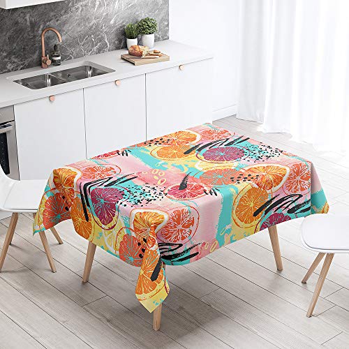 FANSU Rechteck Tischdecke Polyester 3D Obst Stil,Wasserdicht Tischwäsche Pflegeleicht Abwaschbar Tischtuch-Viele Größe Farbe Wählbar (Orange,140x200cm) von FANSU