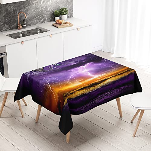 FANSU Rechteckig Tischdecke Wasserabweisend Polyester Optik, 3D Blitz Fleckschutz Tischwäsche Pflegeleicht Abwaschbar für Home Küche Dekoration (90x90cm,Orange am Meer) von FANSU