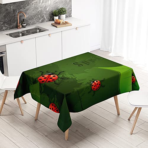 FANSU Rechteckig Tischdecke Wasserabweisend Polyester Optik, 3D Marienkäfer Fleckschutz Tischwäsche Pflegeleicht Abwaschbar für Home Küche Dekoration (Grünes Blatt,60x60cm) von FANSU