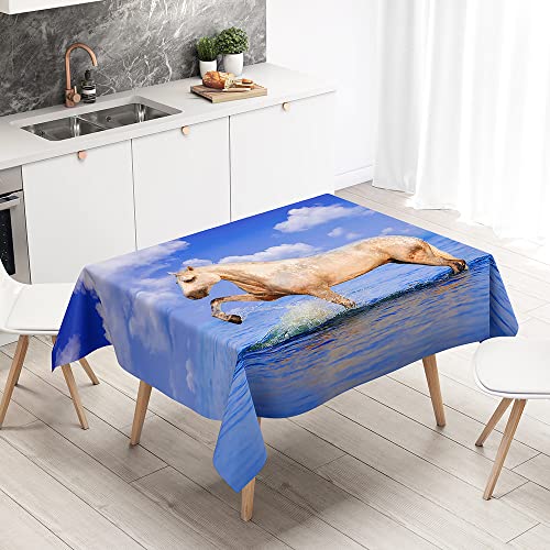 FANSU Rechteckig Tischdecke Wasserabweisend Polyester Optik, 3D Pferd Fleckschutz Tischwäsche Pflegeleicht Abwaschbar für Home Küche Dekoration (Blauer Himmel,140x220cm) von FANSU