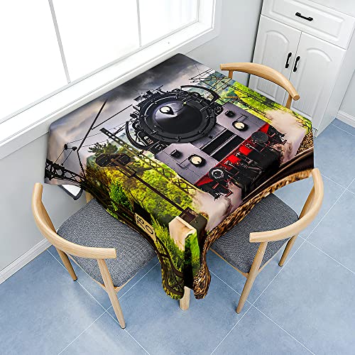 FANSU Rechteckig Tischdecke Wasserabweisend Polyester Optik, 3D Zug Fleckschutz Tischwäsche Pflegeleicht Abwaschbar für Home Küche Dekoration (100x140cm,Eisenbahn) von FANSU