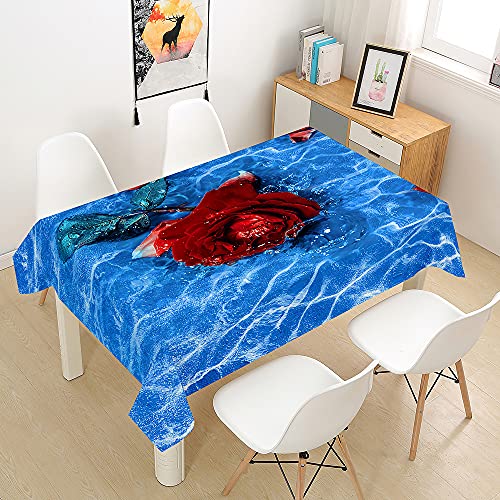 FANSU Rose Tischdecke Wasserdicht Tischwäsche, Rechteckige Wasserabweisend Abwaschbar 3D Tischtuch für Küche Garten Outdoor Esstisch Dekoration (Blaues Wasser,140x160cm) von FANSU