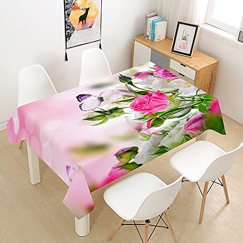 FANSU Rose Tischdecke Wasserdicht Tischwäsche, Rechteckige Wasserabweisend Abwaschbar 3D Tischtuch für Küche Garten Outdoor Esstisch Dekoration (Lila Schmetterling,140x200cm) von FANSU