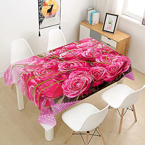 FANSU Rose Tischdecke Wasserdicht Tischwäsche, Rechteckige Wasserabweisend Abwaschbar 3D Tischtuch für Küche Garten Outdoor Esstisch Dekoration (Pinke Rose,100x140cm) von FANSU