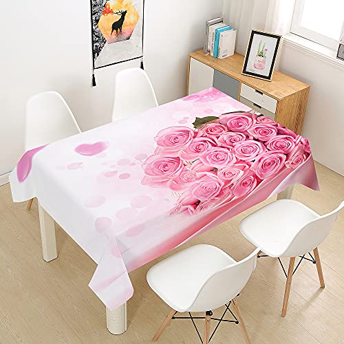 FANSU Rose Tischdecke Wasserdicht Tischwäsche, Rechteckige Wasserabweisend Abwaschbar 3D Tischtuch für Küche Garten Outdoor Esstisch Dekoration (Pinke Rose,140x140cm) von FANSU