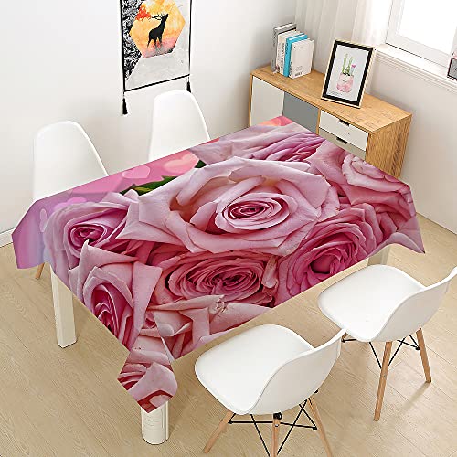 FANSU Rose Tischdecke Wasserdicht Tischwäsche, Rechteckige Wasserabweisend Abwaschbar 3D Tischtuch für Küche Garten Outdoor Esstisch Dekoration (Rosa Liebe,140x180cm) von FANSU