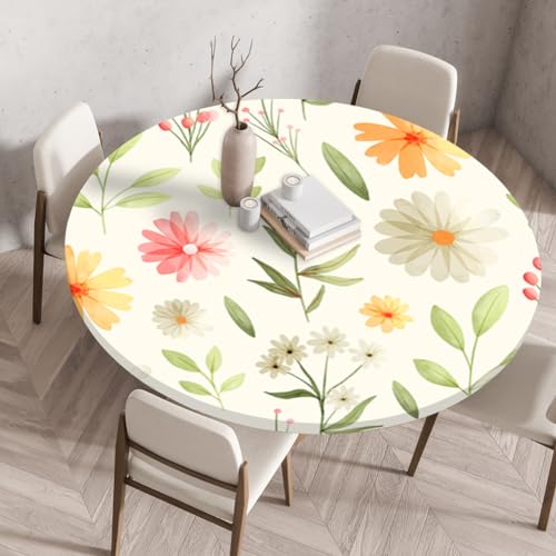 FANSU Round Table Protector Circle Tablecloth Elastic Edged Fitted Tablecloths Wipeable Stain Resistant Circular Table Cover for Dinning Room Kitchen Picnic (Gemalte Blumen 9,Durchmesser 140 cm) von FANSU