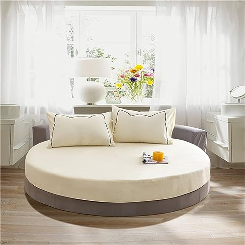 FANSU Runde Spannbettlaken, Weiche Baumwolle Spannbetttuch Atmungsaktiv Boxspringbett Einfarbig Matratzenschoner für Hotel Wasserbett Matratze (180x180+25cm,Beige) von FANSU