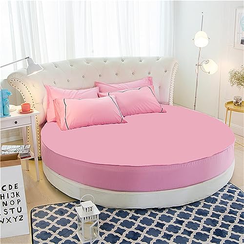 FANSU Runde Spannbettlaken, Weiche Baumwolle Spannbetttuch Atmungsaktiv Boxspringbett Einfarbig Matratzenschoner für Hotel Wasserbett Matratze (180x180+25cm,Rosa) von FANSU