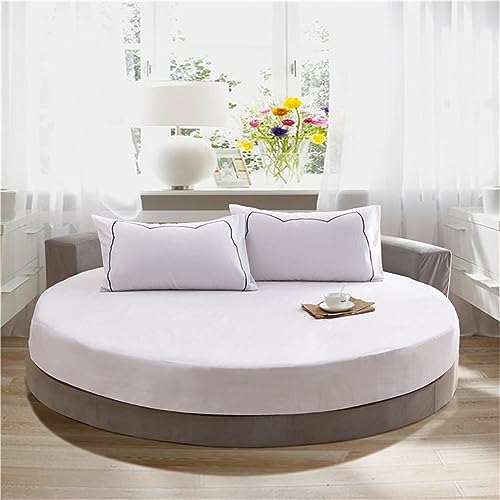 FANSU Runde Spannbettlaken, Weiche Baumwolle Spannbetttuch Atmungsaktiv Boxspringbett Einfarbig Matratzenschoner für Hotel Wasserbett Matratze (180x180+25cm,Weiss) von FANSU