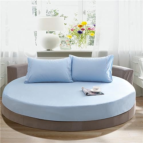 FANSU Runde Spannbettlaken, Weiche Baumwolle Spannbetttuch Atmungsaktiv Boxspringbett Einfarbig Matratzenschoner für Hotel Wasserbett Matratze (200x200+25cm,Hellblau) von FANSU