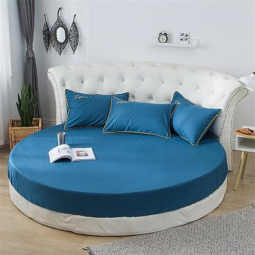 FANSU Runde Spannbettlaken, Weiche Baumwolle Spannbetttuch Atmungsaktiv Boxspringbett Einfarbig Matratzenschoner für Hotel Wasserbett Matratze (220x220+25cm,Blauer See) von FANSU