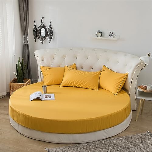 FANSU Runde Spannbettlaken, Weiche Baumwolle Spannbetttuch Atmungsaktiv Boxspringbett Einfarbig Matratzenschoner für Hotel Wasserbett Matratze (220x220+25cm,Gelb) von FANSU