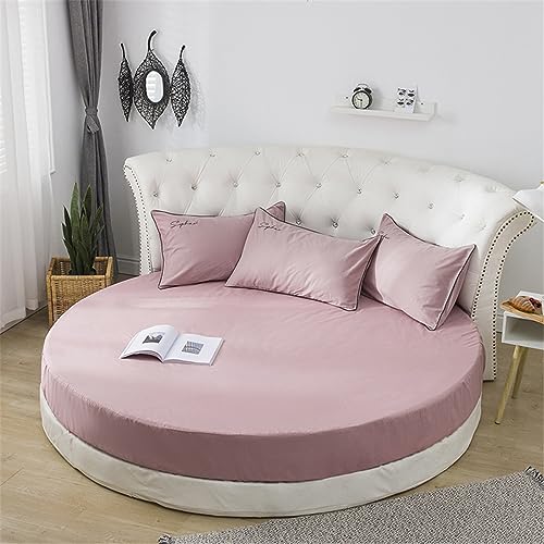 FANSU Runde Spannbettlaken, Weiche Baumwolle Spannbetttuch Atmungsaktiv Boxspringbett Einfarbig Matratzenschoner für Hotel Wasserbett Matratze (220x220+25cm,Hellrosa) von FANSU